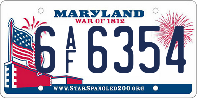 MD license plate 6AF6354