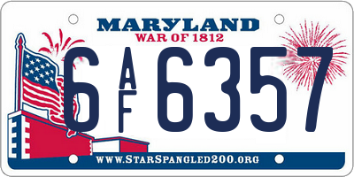 MD license plate 6AF6357