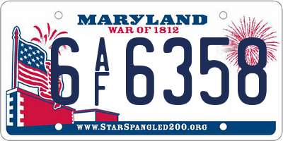 MD license plate 6AF6358