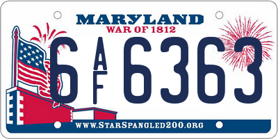 MD license plate 6AF6363
