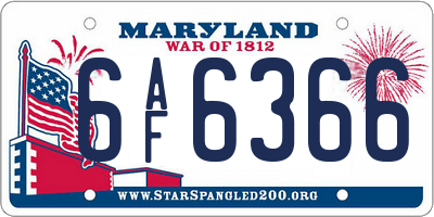 MD license plate 6AF6366
