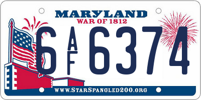 MD license plate 6AF6374