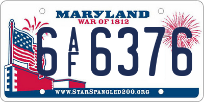 MD license plate 6AF6376