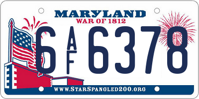 MD license plate 6AF6378
