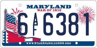 MD license plate 6AF6381