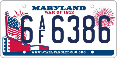 MD license plate 6AF6386