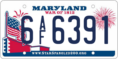 MD license plate 6AF6391