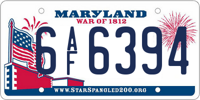 MD license plate 6AF6394