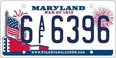 MD license plate 6AF6396
