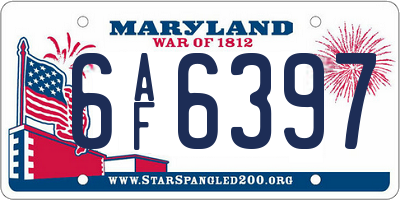 MD license plate 6AF6397