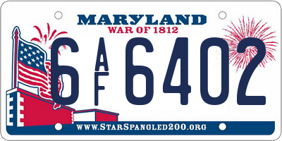 MD license plate 6AF6402
