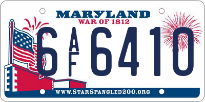 MD license plate 6AF6410