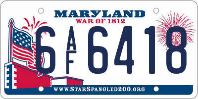 MD license plate 6AF6418