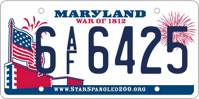 MD license plate 6AF6425