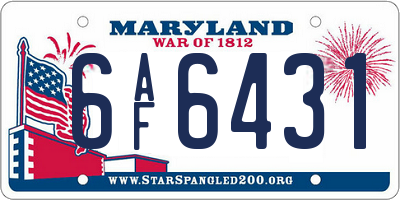 MD license plate 6AF6431