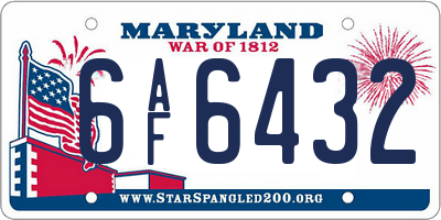 MD license plate 6AF6432