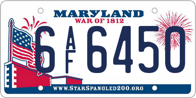 MD license plate 6AF6450