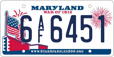MD license plate 6AF6451