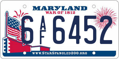 MD license plate 6AF6452