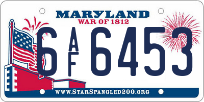 MD license plate 6AF6453