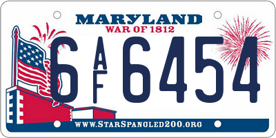 MD license plate 6AF6454