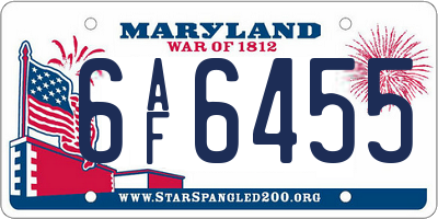 MD license plate 6AF6455