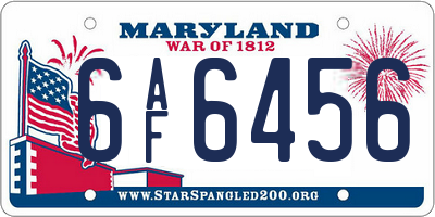 MD license plate 6AF6456