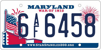 MD license plate 6AF6458