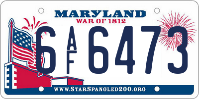MD license plate 6AF6473
