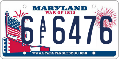 MD license plate 6AF6476