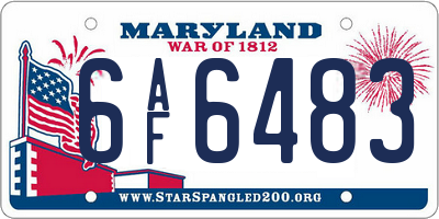 MD license plate 6AF6483