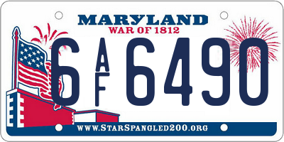 MD license plate 6AF6490