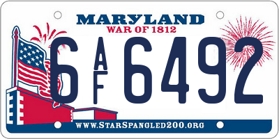 MD license plate 6AF6492