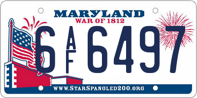 MD license plate 6AF6497