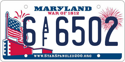 MD license plate 6AF6502