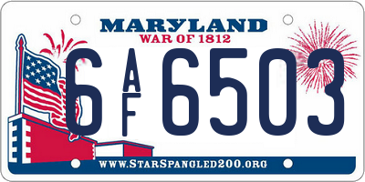 MD license plate 6AF6503