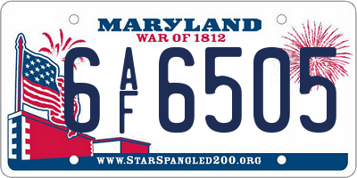 MD license plate 6AF6505