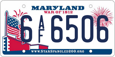 MD license plate 6AF6506