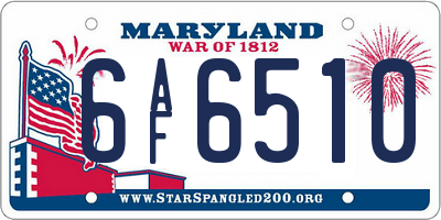 MD license plate 6AF6510