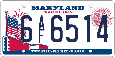 MD license plate 6AF6514