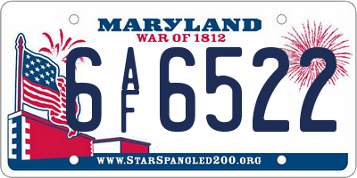 MD license plate 6AF6522