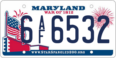 MD license plate 6AF6532