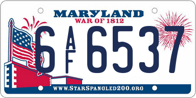 MD license plate 6AF6537