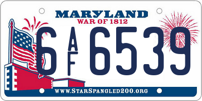 MD license plate 6AF6539