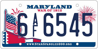 MD license plate 6AF6545
