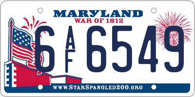 MD license plate 6AF6549