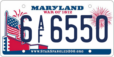 MD license plate 6AF6550