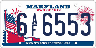 MD license plate 6AF6553