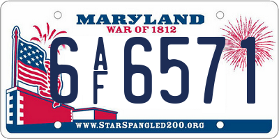MD license plate 6AF6571
