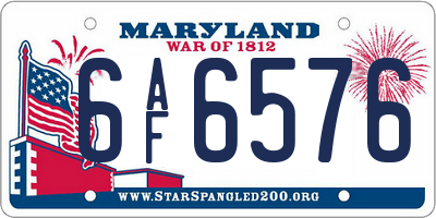 MD license plate 6AF6576